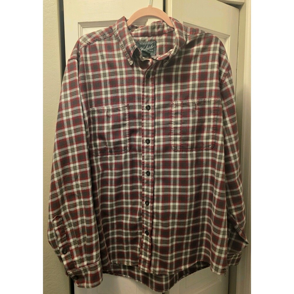 Woolrich Mens XL Plaid Flannel Shirt Red Brown Checkered Cotton Button Down